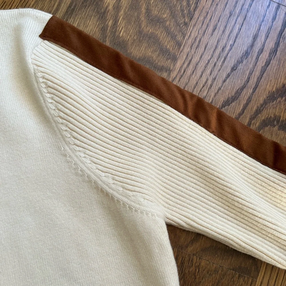 EVEREVE Cream Women's Sweater with suede trim - Picture 3 of 9